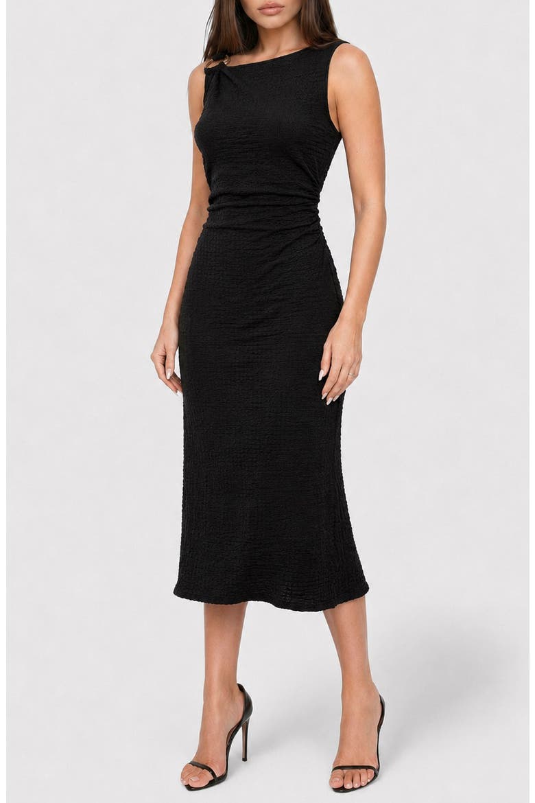 Waffle Crepe Shirred Maxi Dress, Alternate, color, BLACK