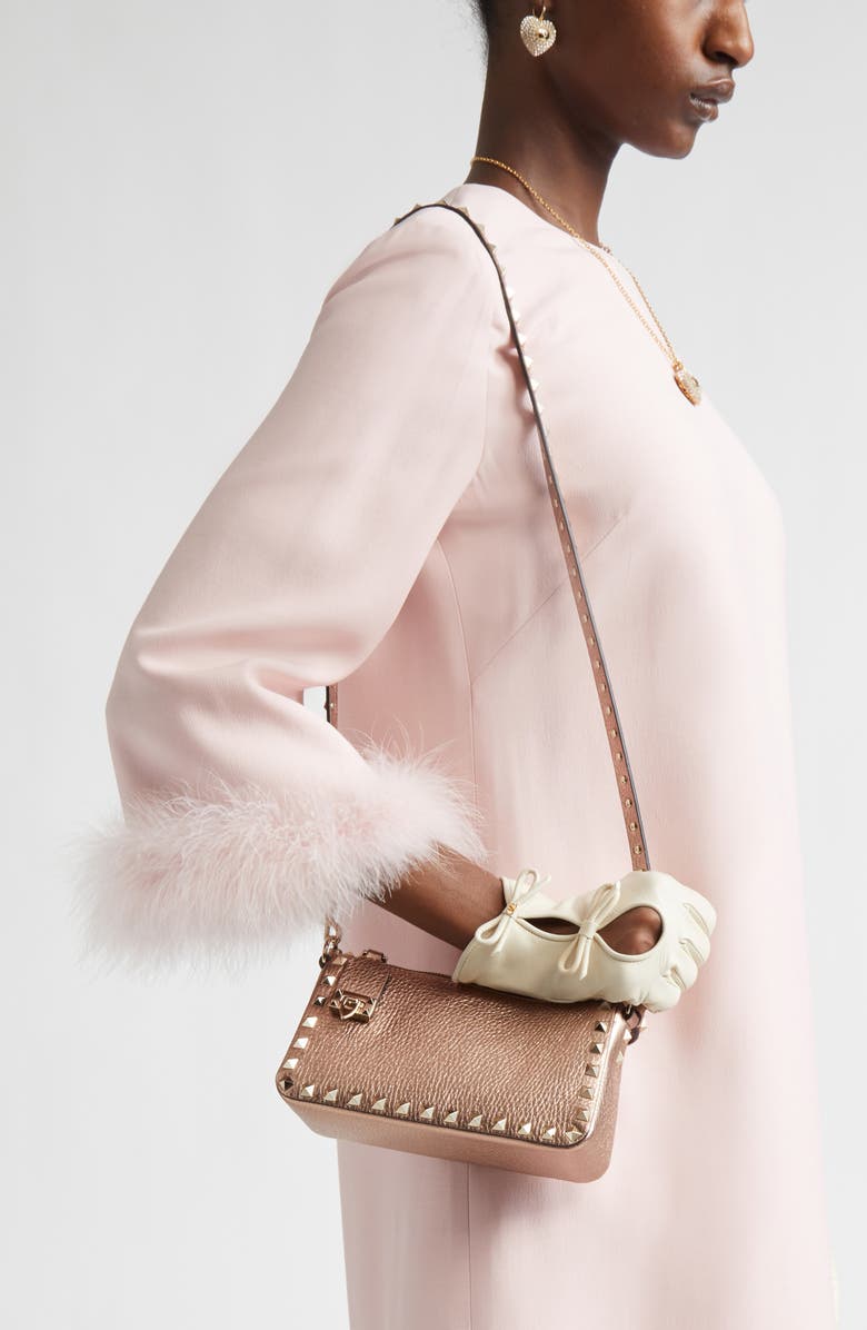 Valentino Garavani Small Rockstud Grained Metallic Leather Shoulder Bag, Alternate, color,