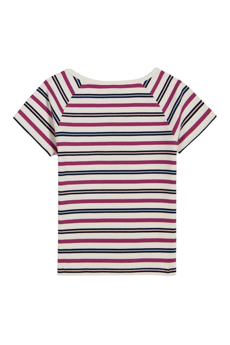 Kids' Striped Rib Ruched Raglan T-Shirt, Alternate, color, NATURAL