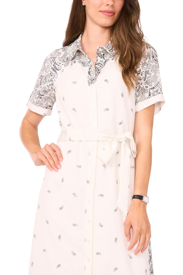 Bandana Print Short Sleeve Shirtdress, Alternate, color, BRIGHT WHITE