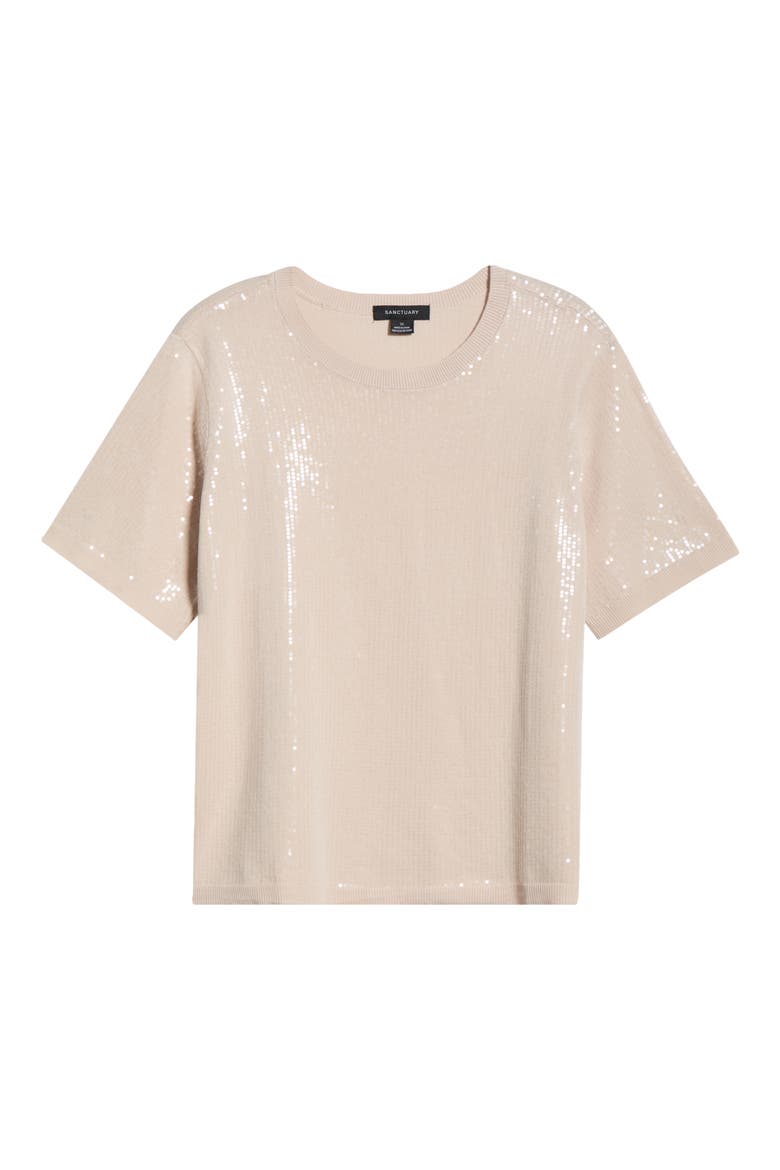 Sparkle Short Sleeve Sequin Sweater, Alternate, color, WHITE MOTHER OF PEARL