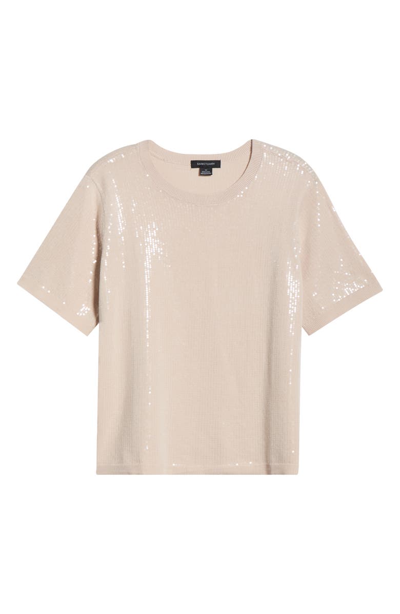 Sanctuary Sparkle Short Sleeve Sequin Sweater, Alternate, color, White Mother Of Pearl