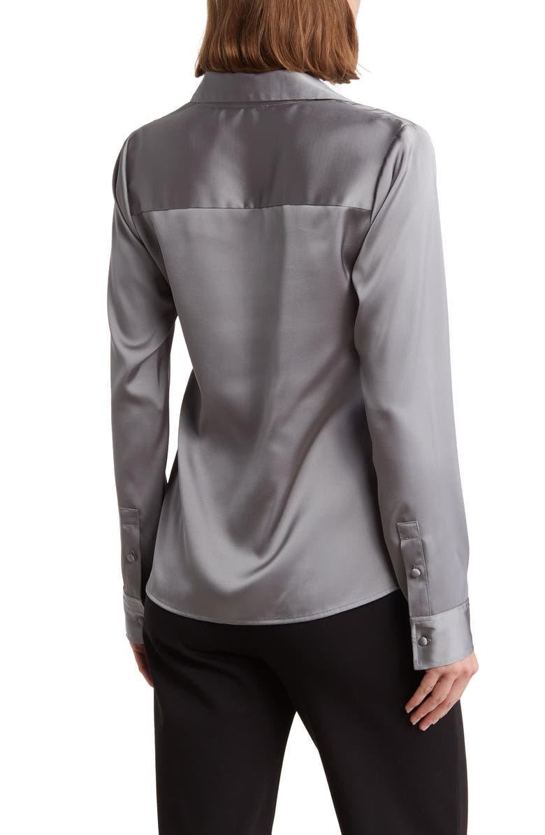 Calvin Klein Ruched Long Sleeve Satin Button-Up Shirt, Alternate, color, 