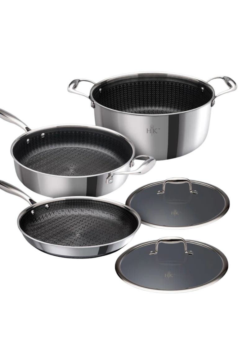 Tri-Clad SS Hybrid 5 Piece Cookware Set, Main, color, Black/SS