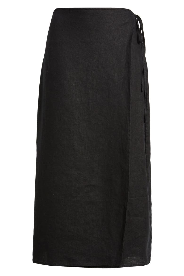 Carly Linen Wrap Midi Skirt, Alternate, color, BLACK
