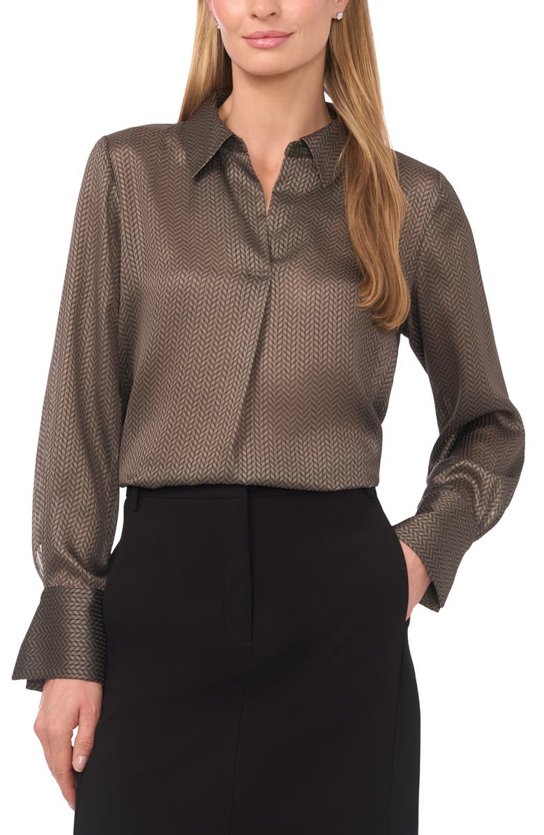 Halogen<sup>®</sup> Collared Herringbone Popover Top, Main, color, Kalamata