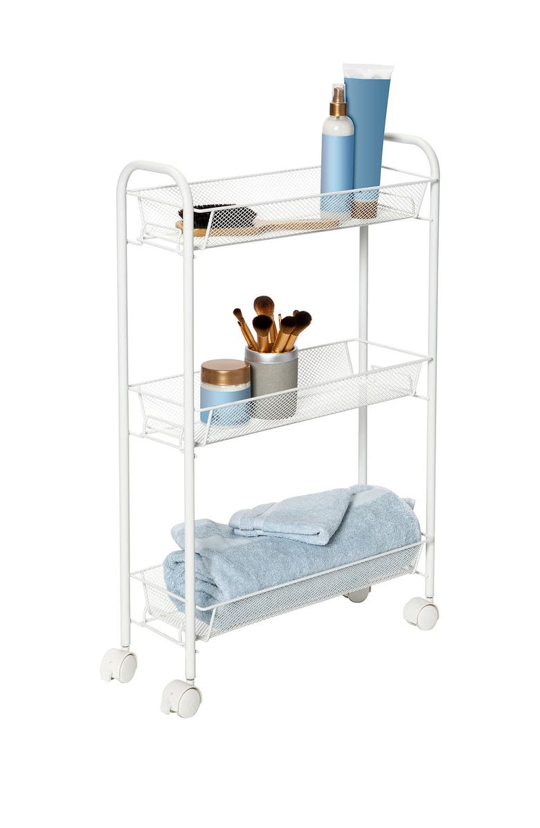 HONEY-CAN-DO 3-Tier Mesh Cart Narrow - White, Main, color, 