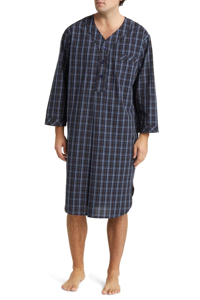 Coopers Check Woven Nightshirt, Main, color, NAVY/ BLUE