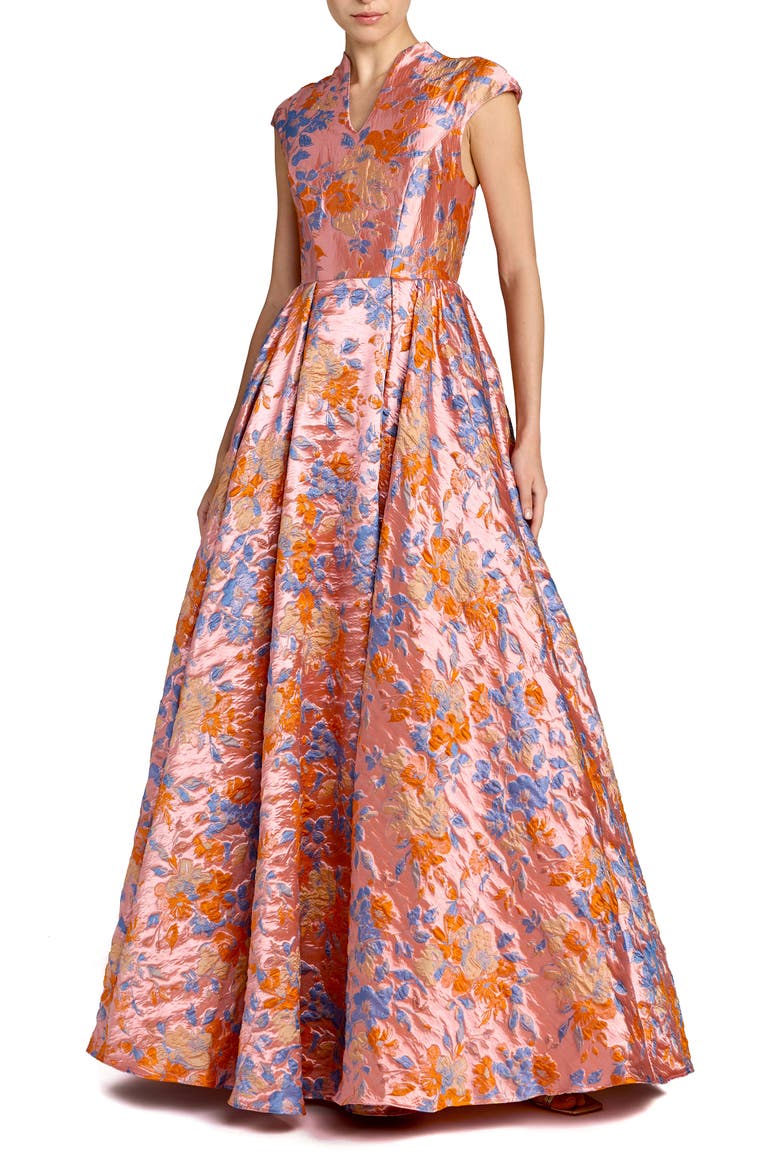 Brocade Cap Sleeve Ballgown, Main, color, Pink Multi