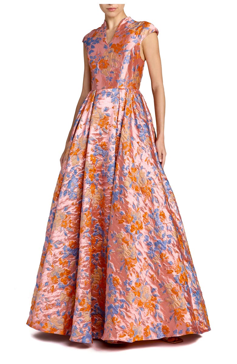 Mac Duggal Brocade Cap Sleeve Ballgown, Main, color, Pink Multi