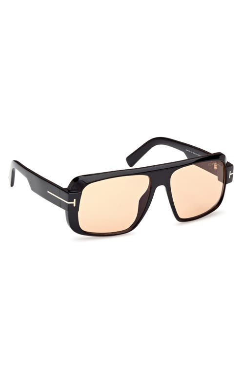Tom Ford Rectangular Sunglasses In Black Eco/t/logo