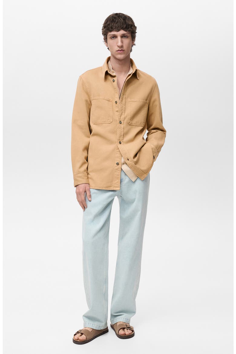 Regular Fit Lyocell & Cotton Button-Up Overshirt, Alternate, color, BEIGE