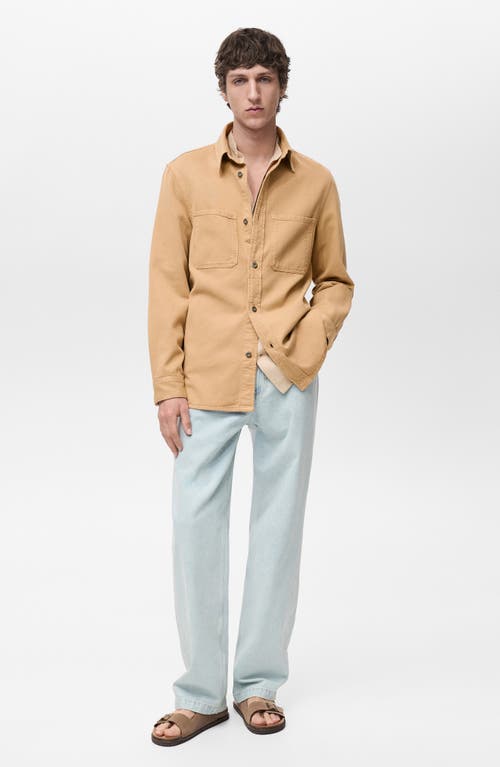 Mango Regular Fit Lyocell & Cotton Button-up Overshirt In Beige