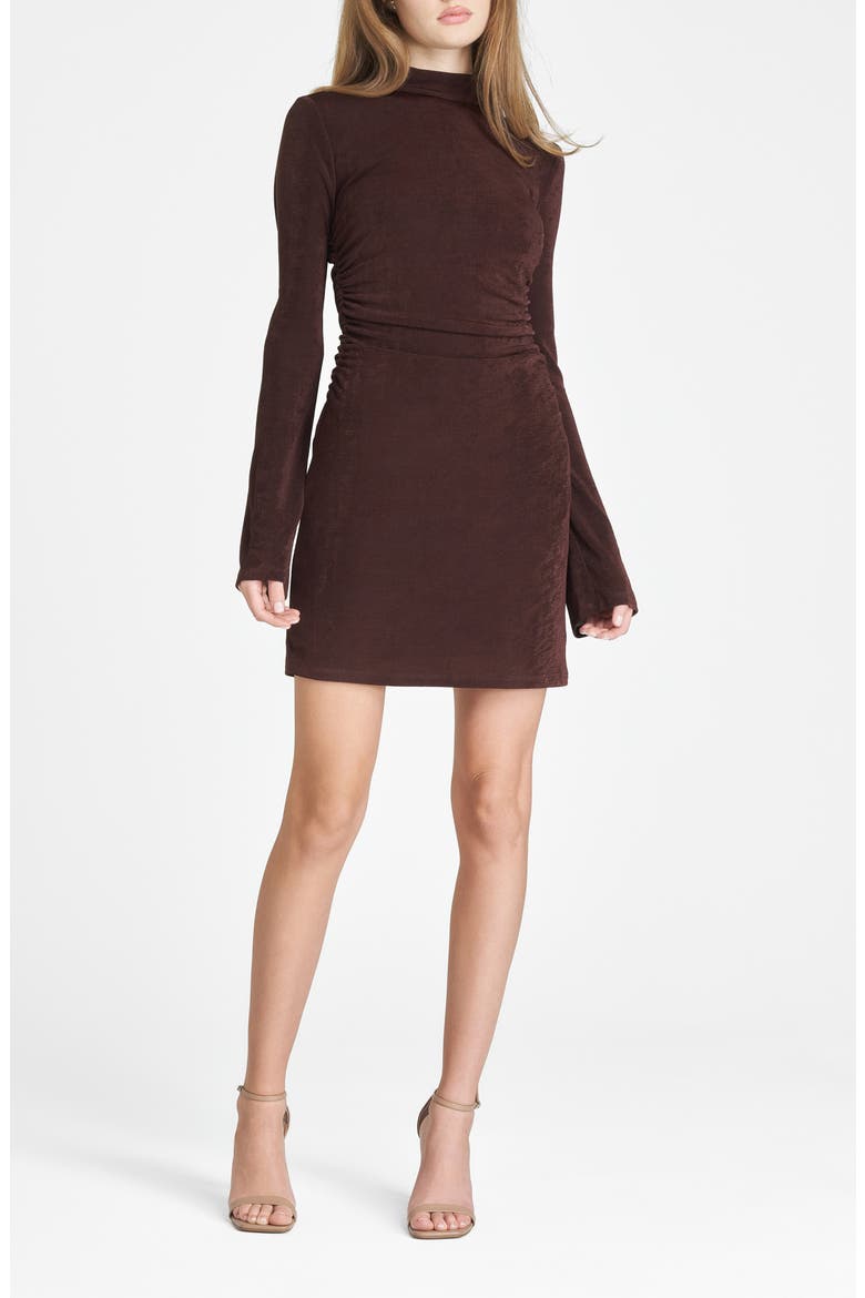 Vivi Tie Back Long Sleeve Minidress, Main, color, BROWN