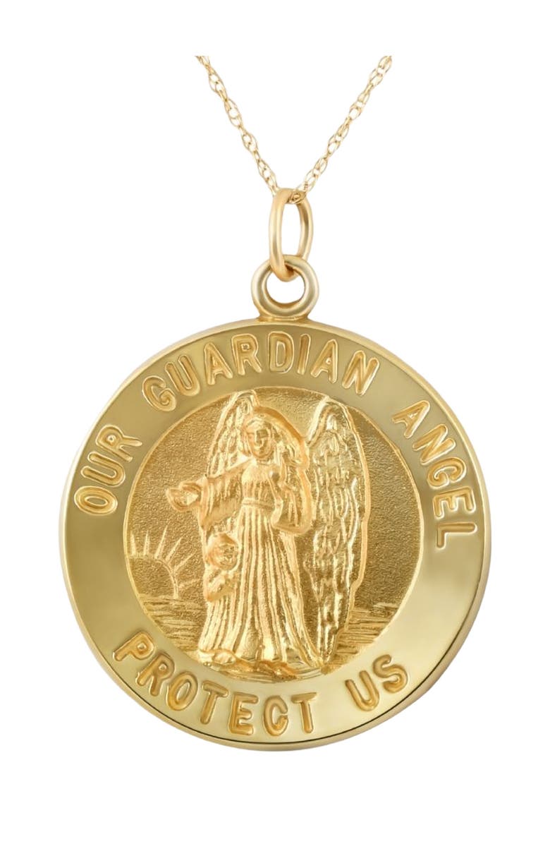 Bliss Diamond 14k Gold Guardian Angel Medal Pendant 1" Tall 5.5 Grams, Main, color, 