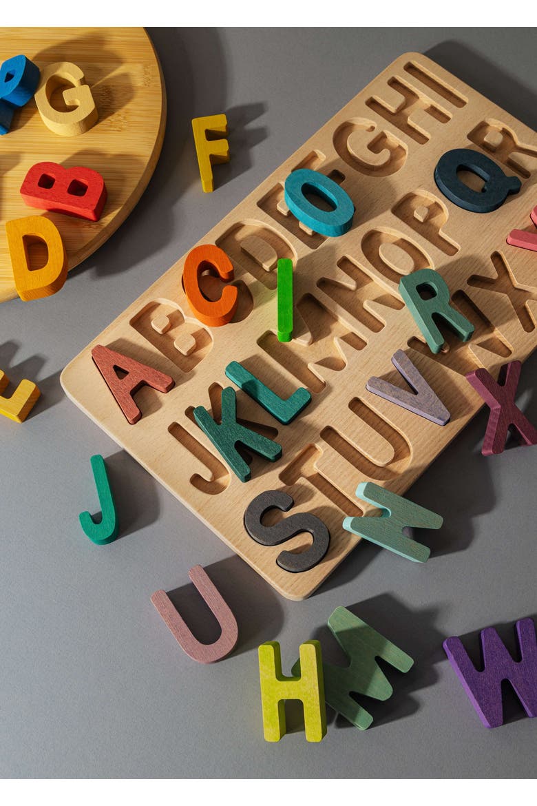 Alphabet Educational Wooden Rainbow Puzzle, Alternate, color, Rainbow