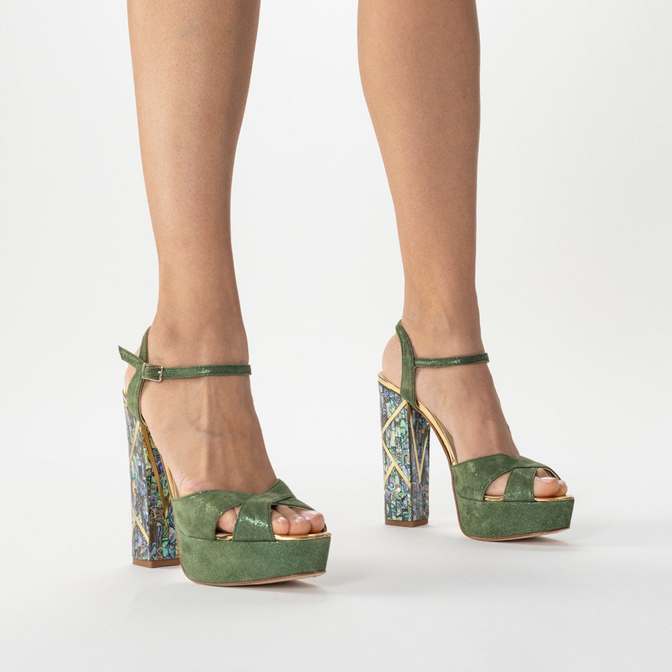 Freya Rose Cher Verde Ankle Strap Pearl Heel Sandal, Alternate, color, 