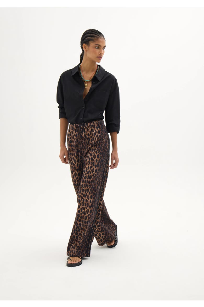 Petunia Linen Blend Leopard Trouser, Alternate, color, Brown Leopard Print