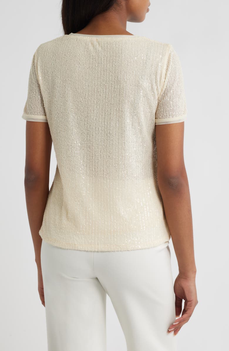 Anne Klein Sequin Mesh Top, Alternate, color, Light Parchment