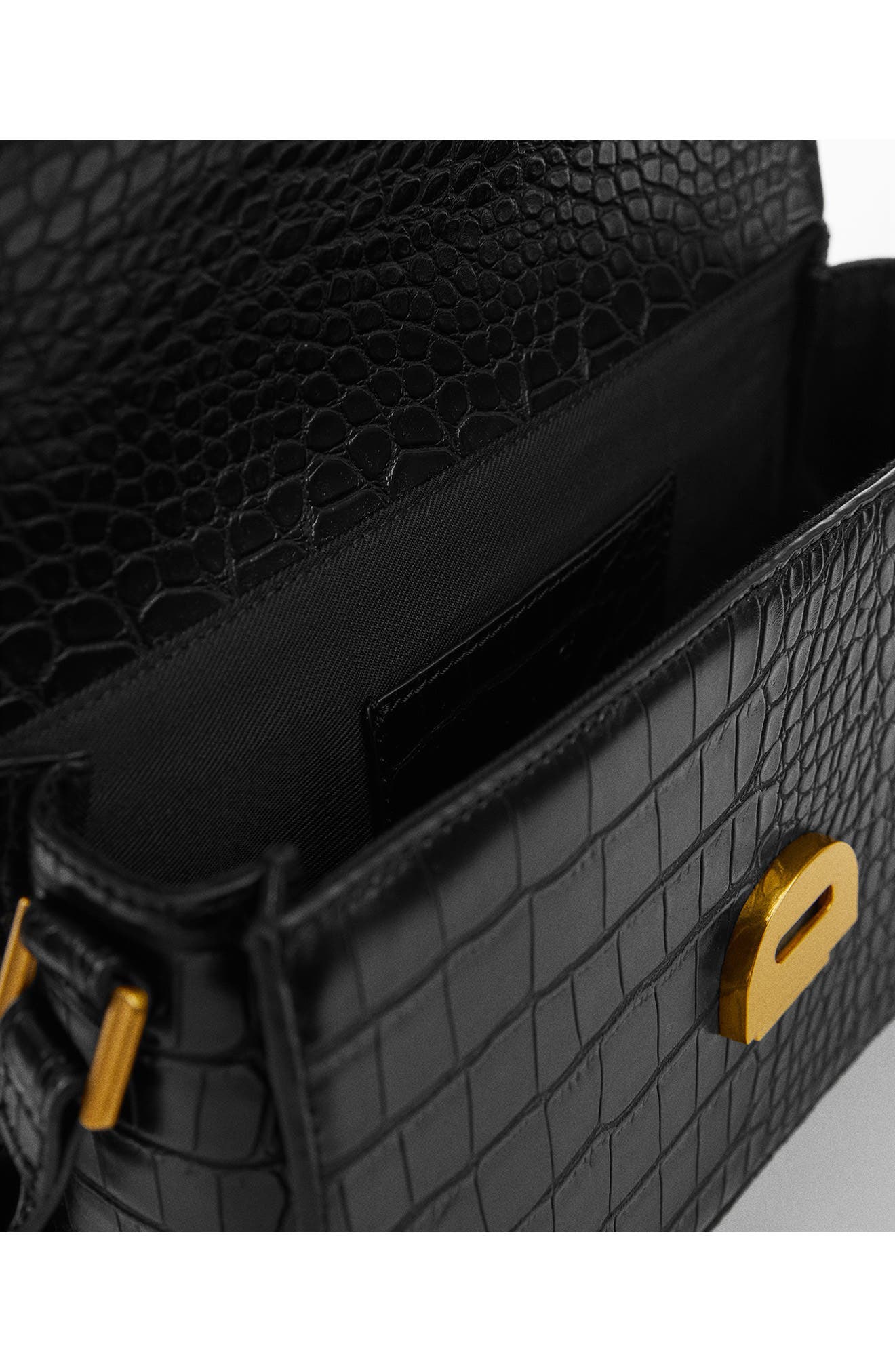 MANGO Croc Embossed Faux Leather Shoulder Bag, Alternate, color, 