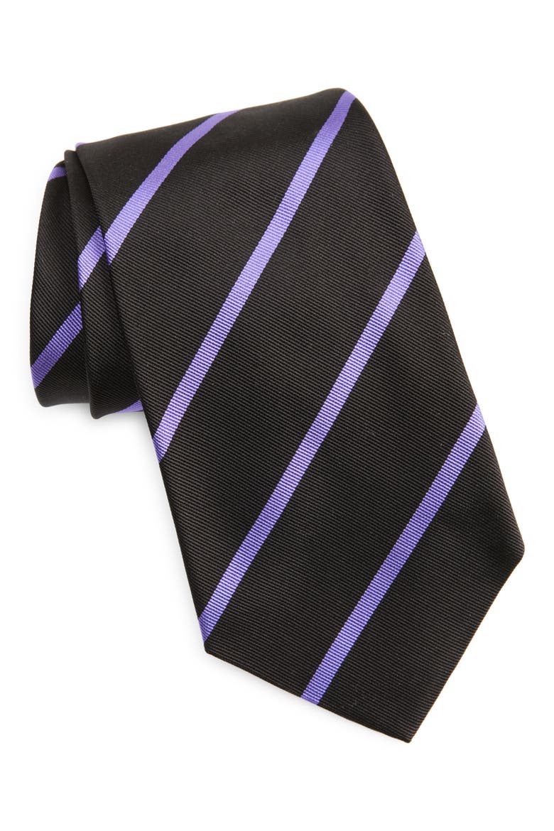 Super Repp Stripe Silk Tie, Main, color, BLACK/ PURPLE