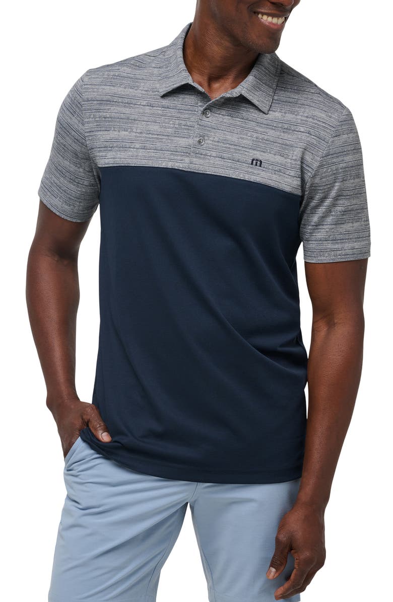 TravisMathew Rocky Beach Colorblock Polo, Main, color, Heather Medium Grey