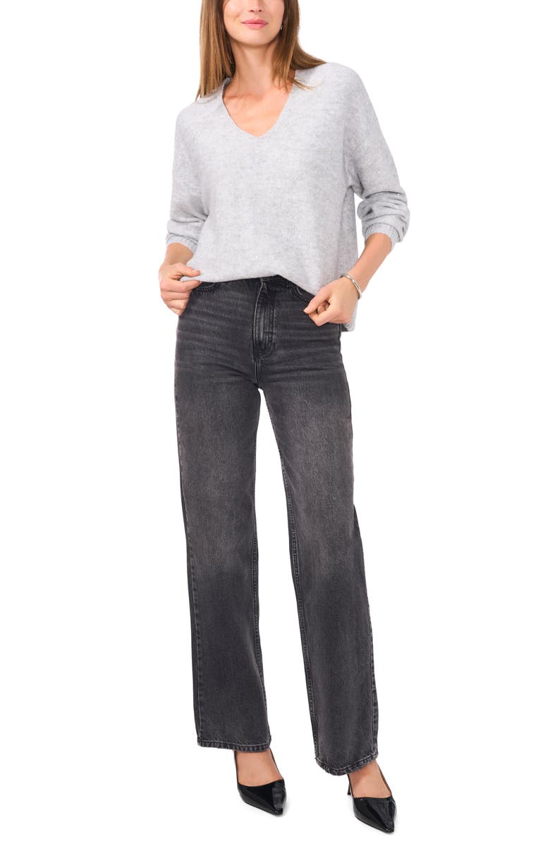 Vince Camuto Sequin Detail V-Neck Sweater, Alternate, color, Vapor