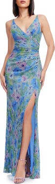 Dress the Population Jordan Metallic Floral Ruched Mermaid Gown
