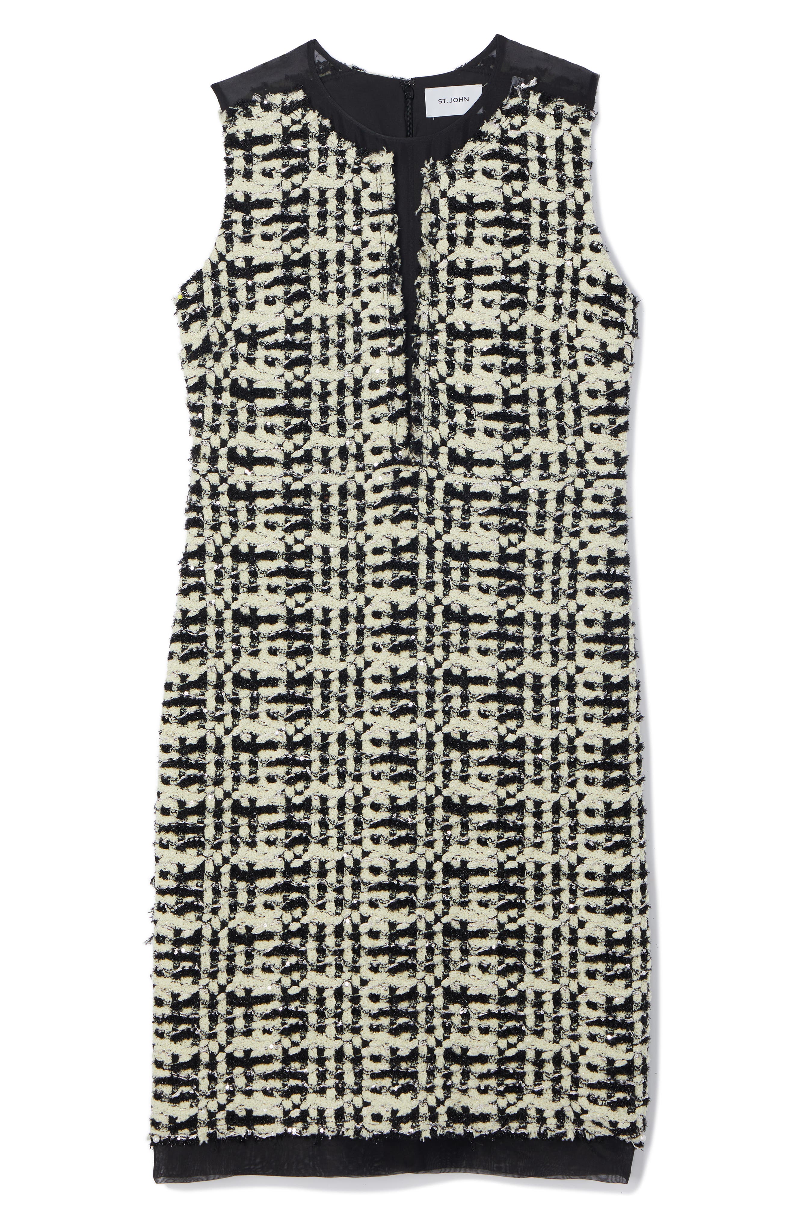 St. John Evening Sequin Slub Sleeveless Knit Tweed Cocktail Dress ...