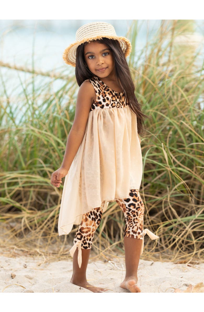 Mia Belle Girls Girls Fierce Confidence Hi-Lo Tunic and Leopard Legging Set, Alternate, color, Beige