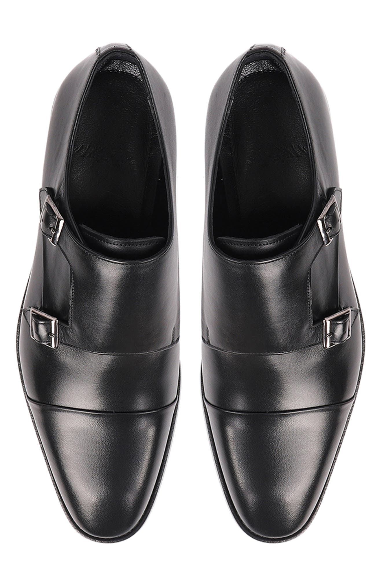 VELLAPAIS Lefors Double Monk Strap Leather Loafer, Alternate, color, Black