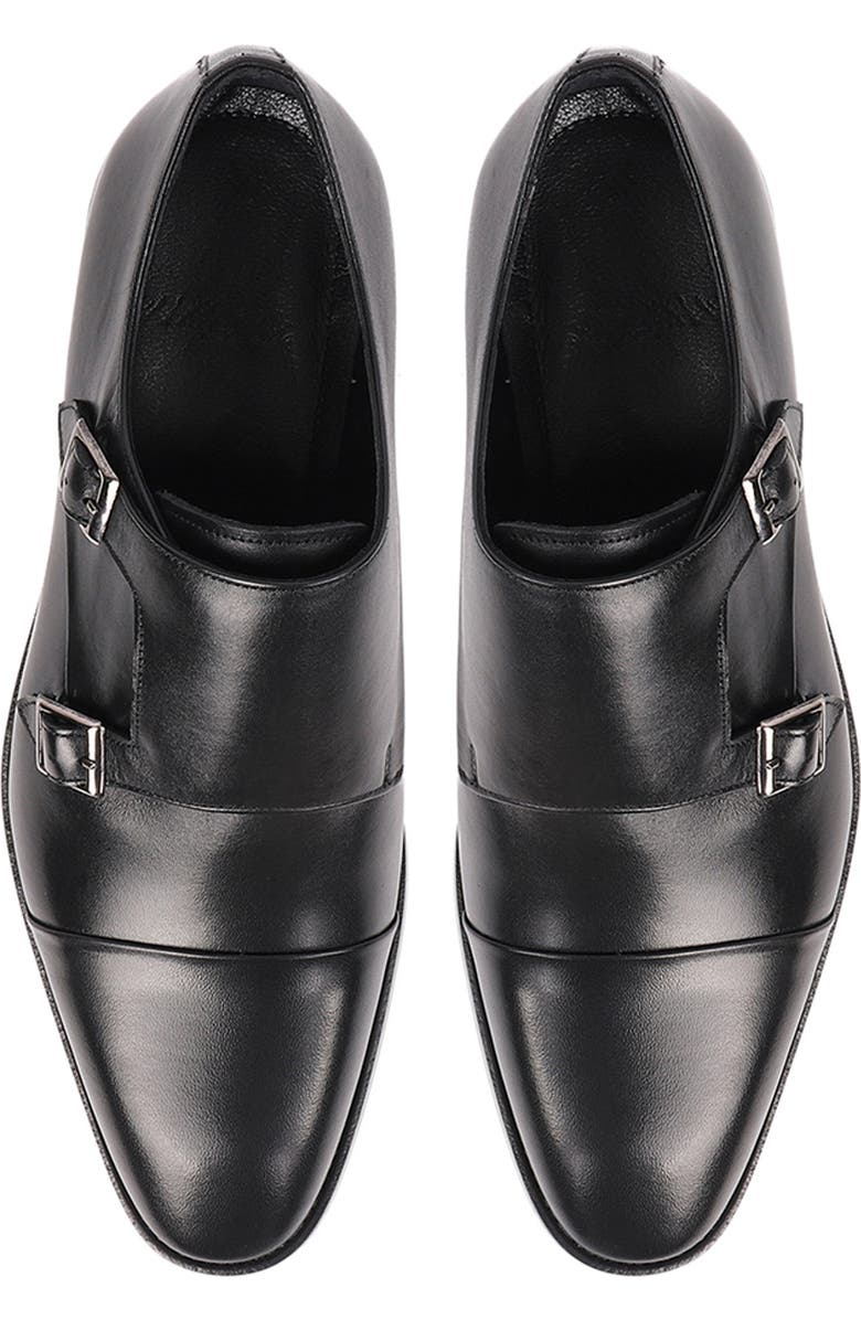 VELLAPAIS Lefors Double Monk Strap Leather Loafer, Alternate, color, Black