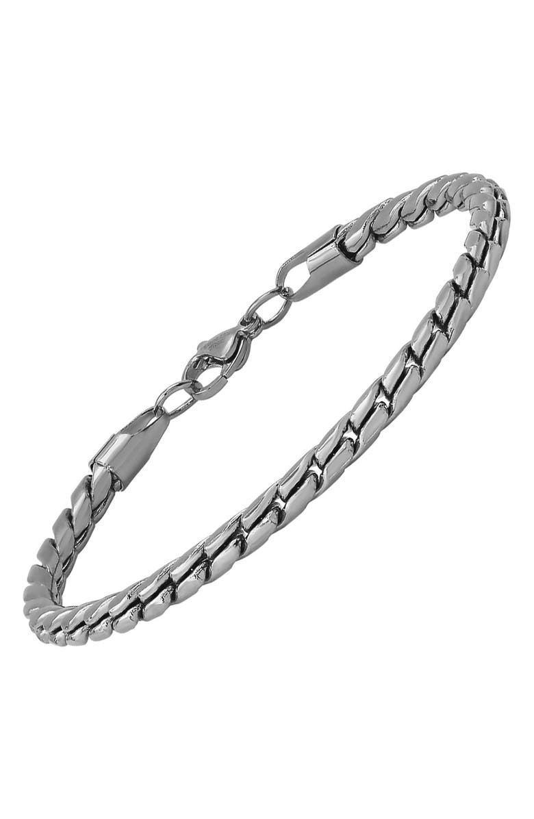 HMY JEWELRY Men's Oxidized Stainless Steel Chain Bracelet, Alternate, color, Metallic