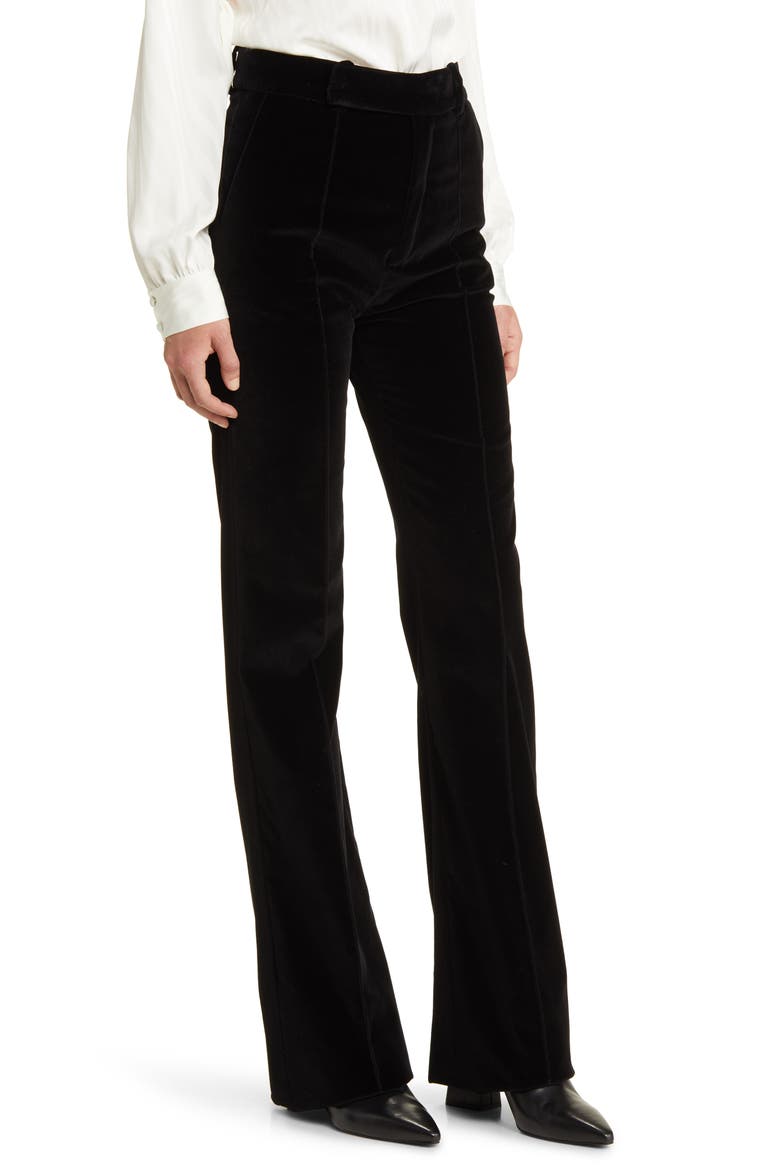 The Slim Stacked Velvet Trousers, Alternate, color, BLACK