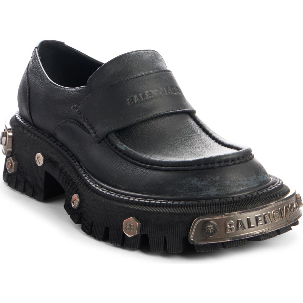 Shop Balenciaga Tractor Lug Sole Loafer In Black/silver