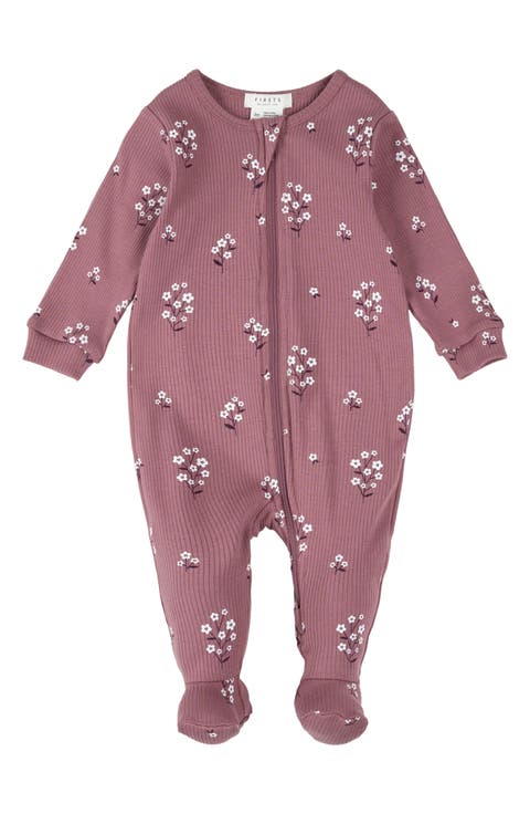 Floral Rib Fitted One-Piece Footed Pajamas (Baby)