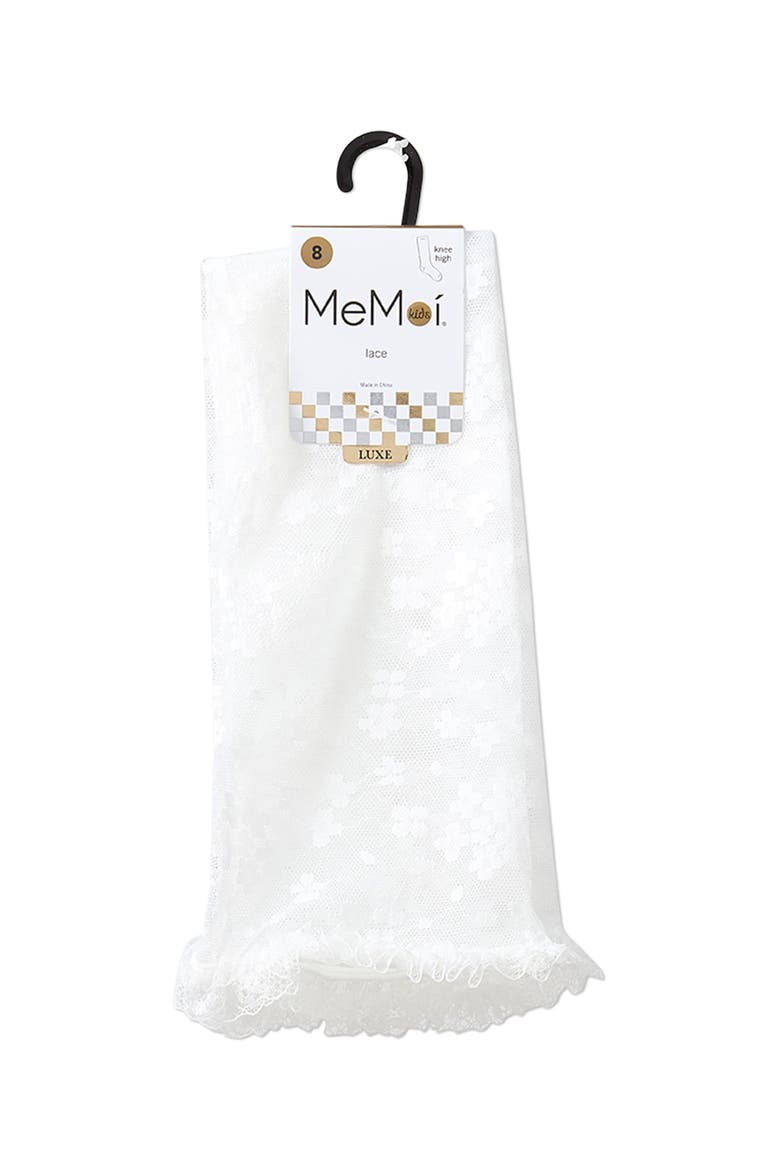 Floral Lace Mesh Knee High Sock, Alternate, color, White