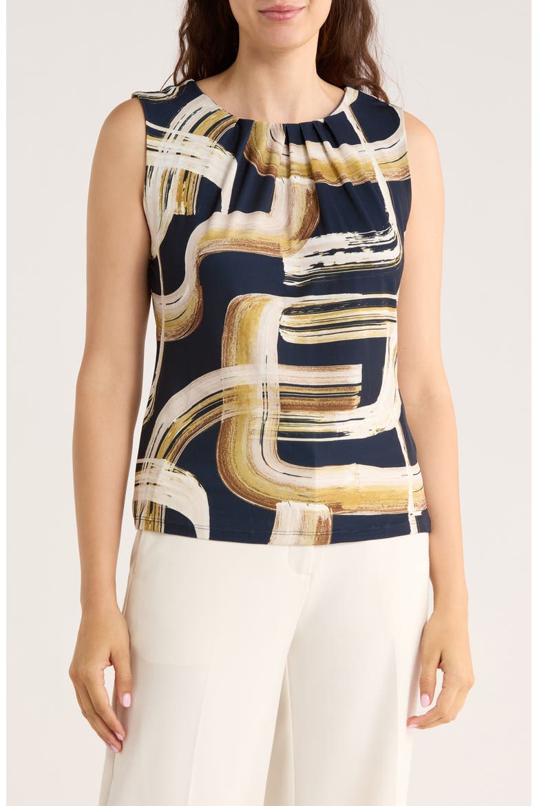 Pleated Neck Sleeveless Top, Main, color, NAVY MULTI