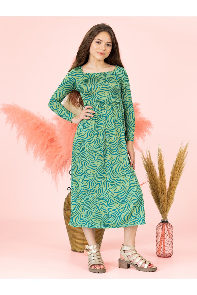 Green Print Long Sleeve Maxi Dress, Alternate, color, Green Multi