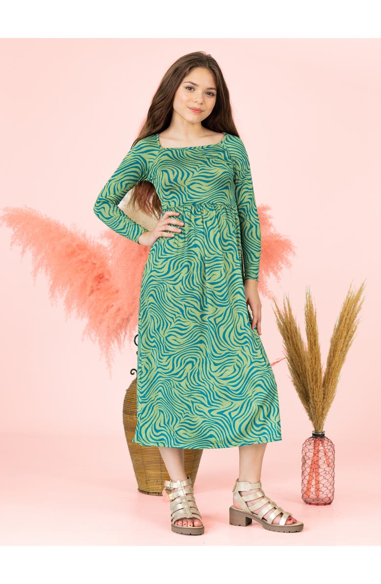 24sevenKid Green Print Long Sleeve Maxi Dress, Alternate, color, Green Multi