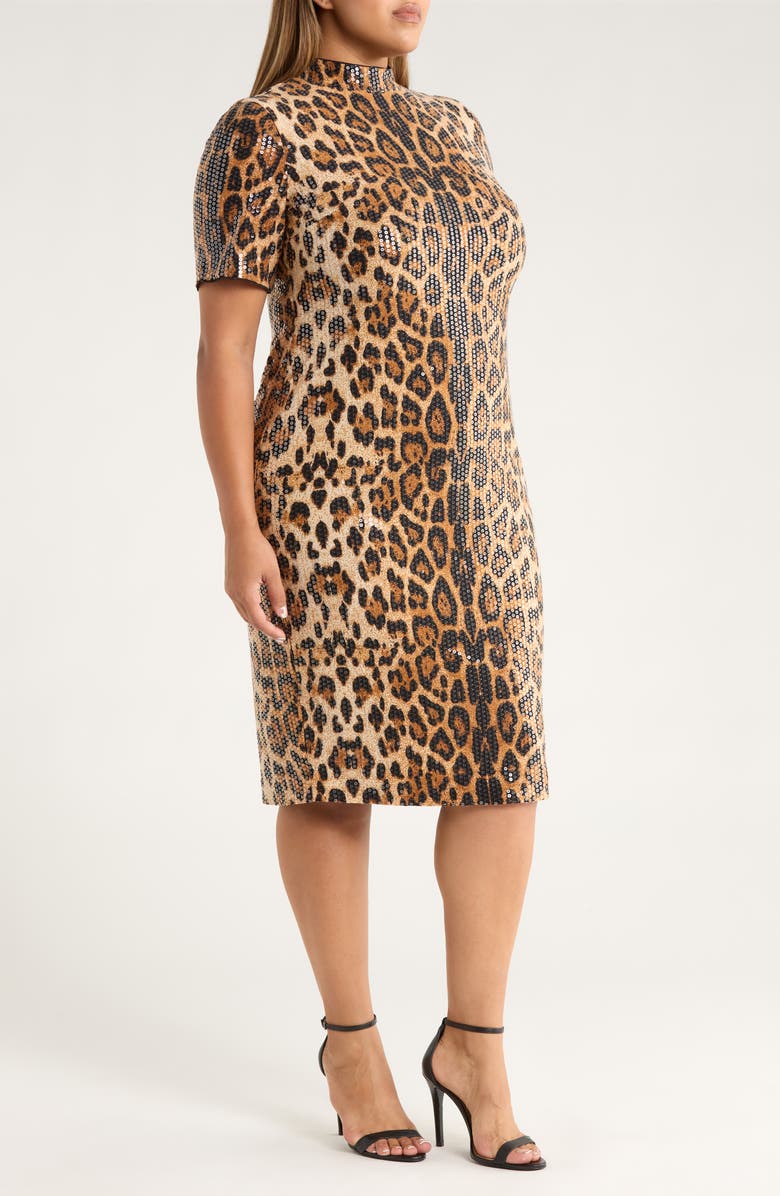 Anne Klein Sequin Leopard Print Sheath Dress, Alternate, color, Anne Black Multi