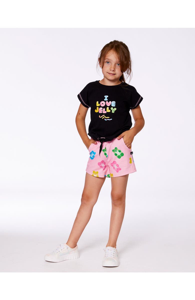 Deux par Deux Girl's Printed French Terry Short Pink Multicolored Gummies, Alternate, color,