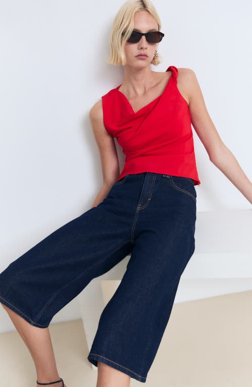 Mango Asymmetric Drape Crop Top In Red