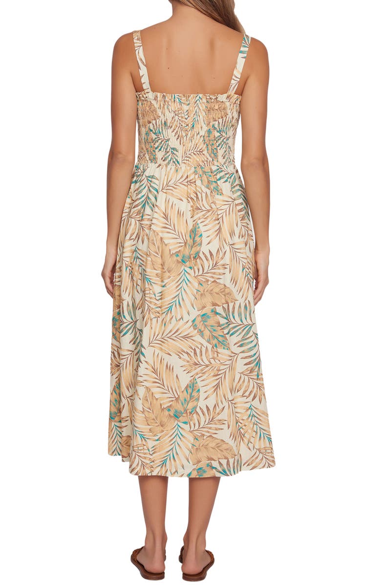 Lost + Wander Anafi Palm Print Smocked Linen Blend Dress, Alternate, color,