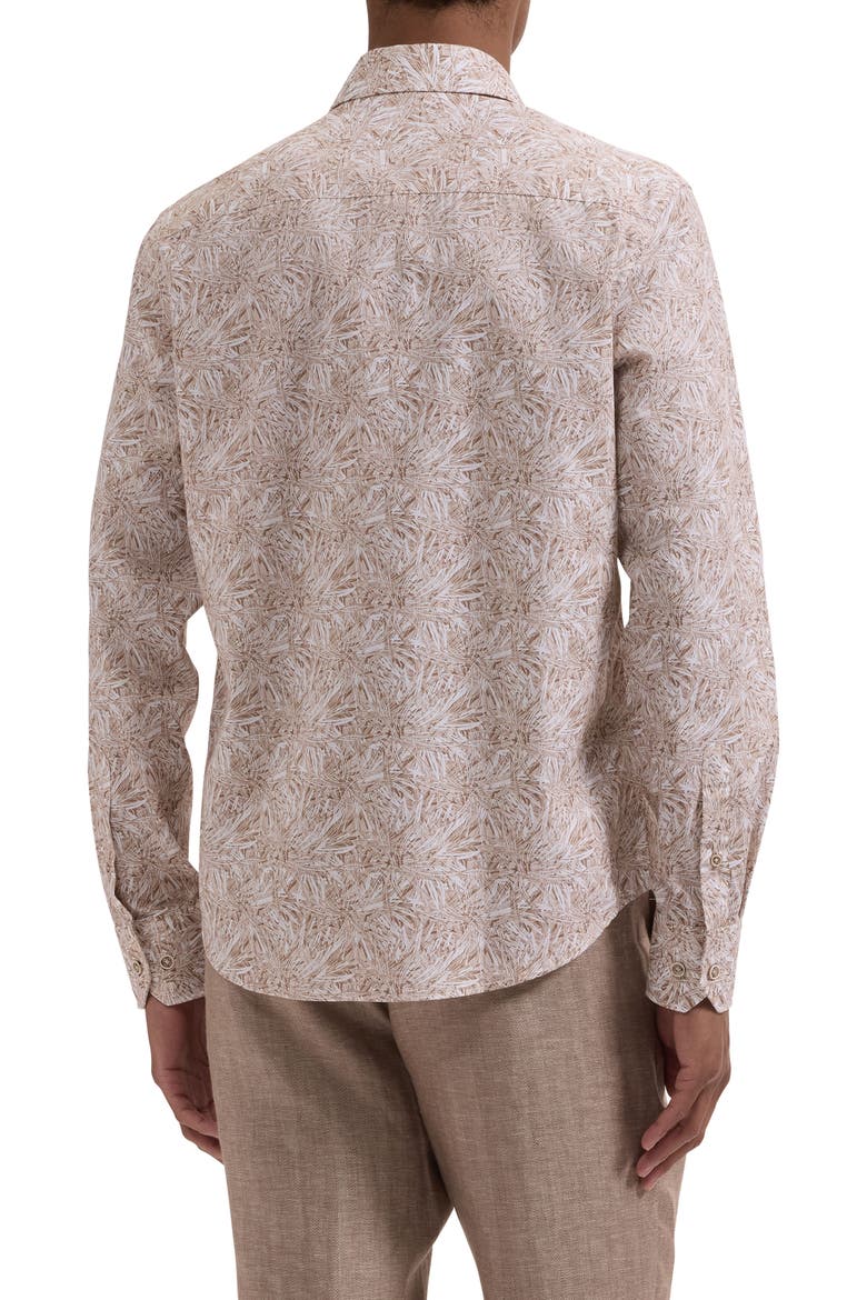 Julian Shaped Fit Abstract Leaf Print Cotton Button-Up Shirt, Alternate, color, TAUPE