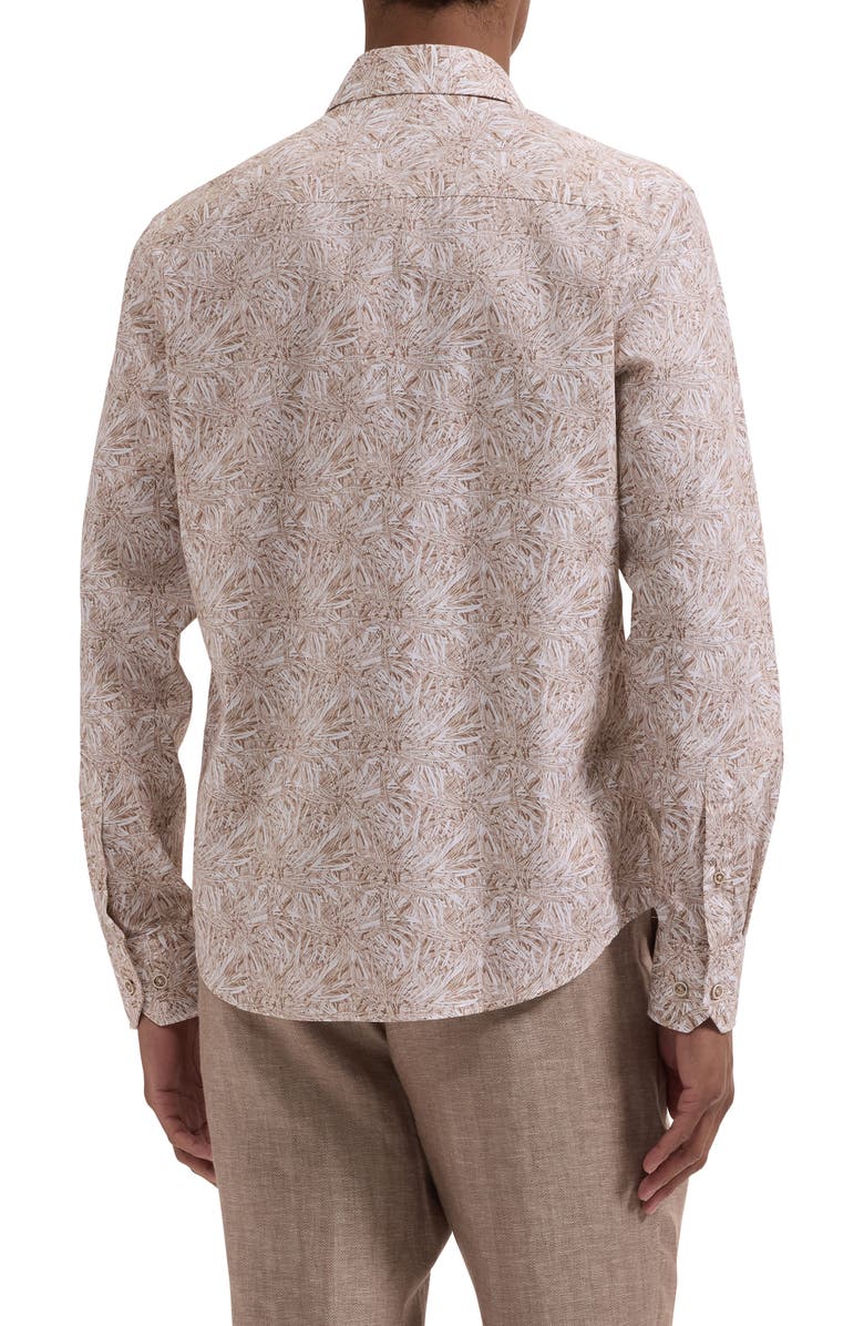 Bugatchi Julian Shaped Fit Abstract Leaf Print Cotton Button-Up Shirt, Alternate, color, Taupe