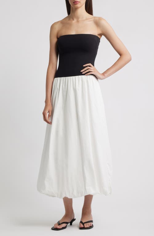 Mango Luigi Mixed Media Strapless Bubble Hem Dress In Black