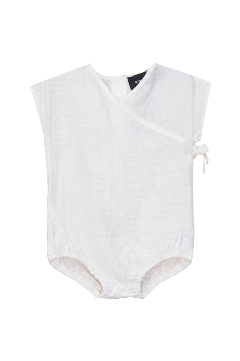 Girl Textured V-Neck Tie-Side Romper, Main, color, White