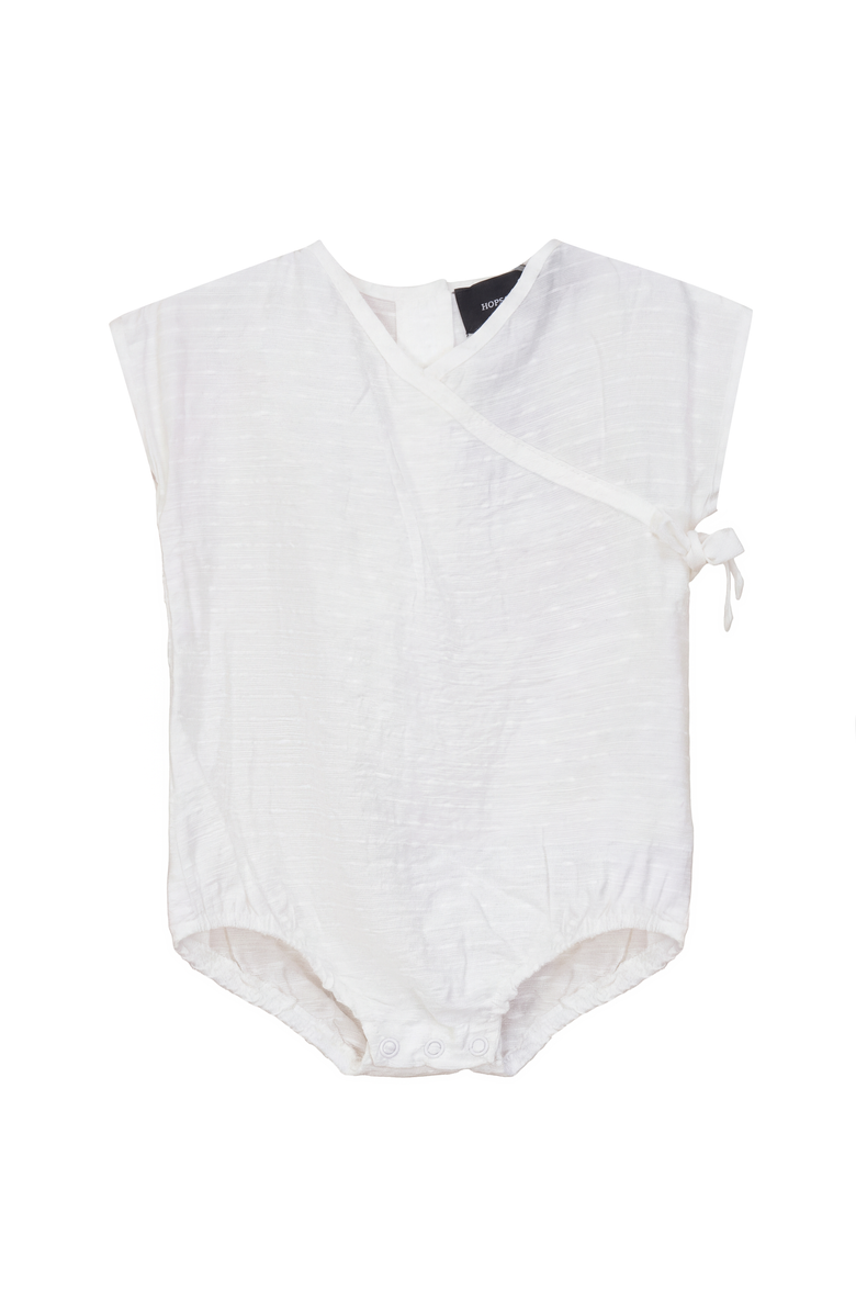 Hopscotch Girl Textured V-Neck Tie-Side Romper, Main, color, White