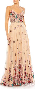 Mac Duggal Bead And Gemstone Encrusted Floral Detail A Line Gown
